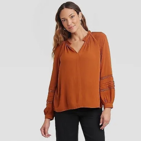 🪸NWT Women's Long Sleeve Lace Blouse - Knox Rose Honey Brown! - Picture 9 of 9